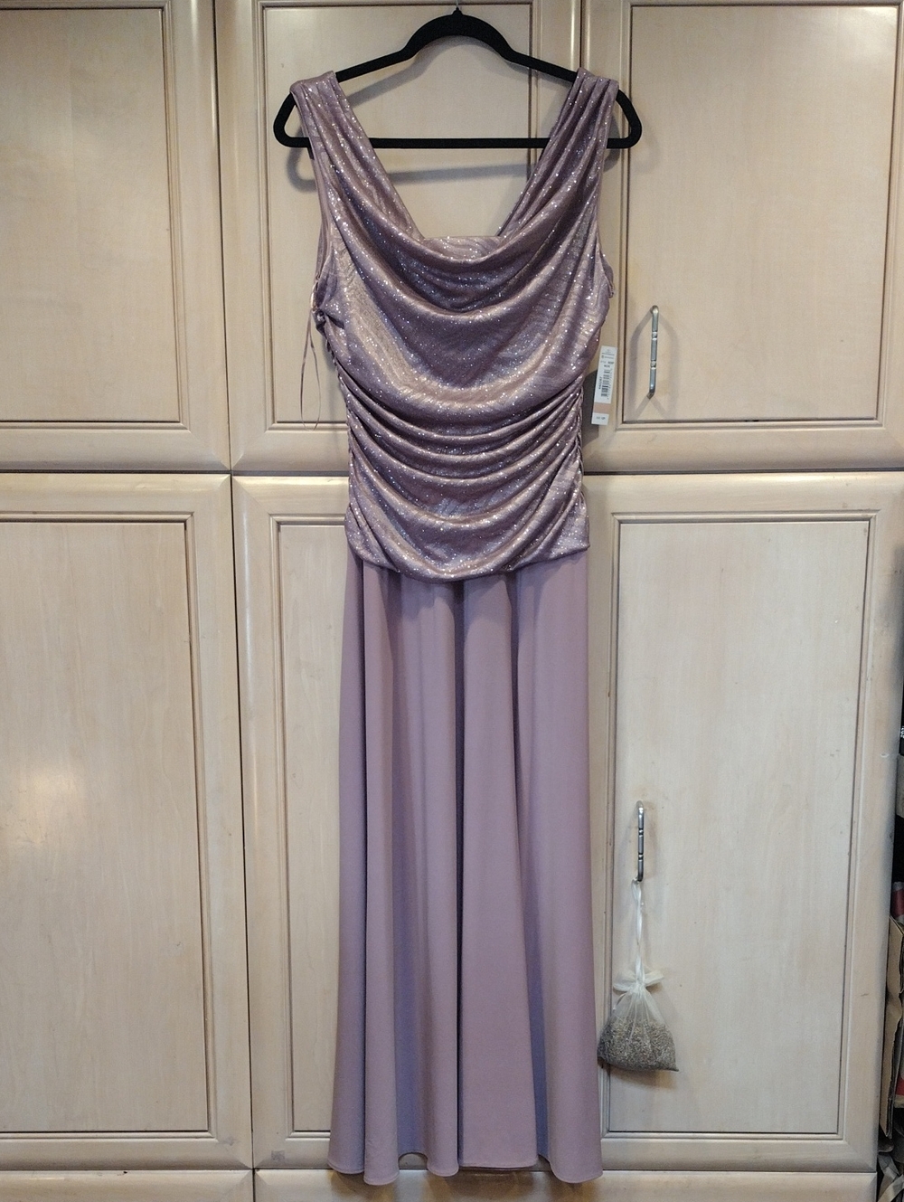R&M Richards Mauve Shimmer Ruched Gown